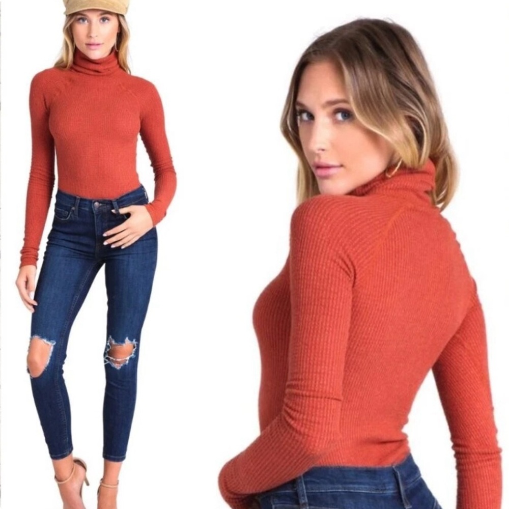 NEW! Intimately Free People Rosey Brick Ribbed All You Want Bodysuit Women's L